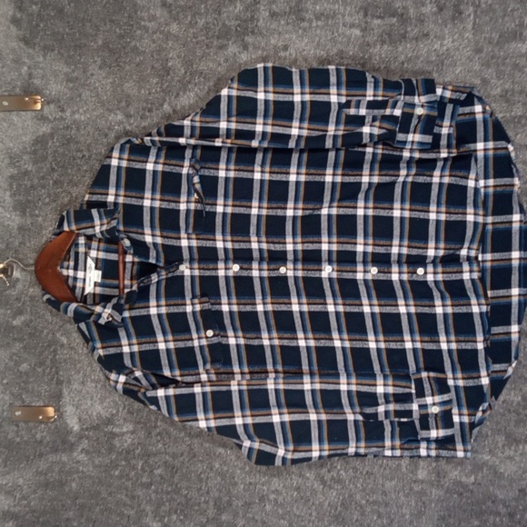 Old Navy Womens The Boyfriend Shirt Button Front Plaid Navy Flannel Size Xl - Picture 2 of 8